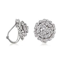 Ross-Simons - C. 1990 Vintage 1.06ct t. w. Diamond Flower Clip-On Earrings in 14kt White Gold. C. 1990. Glistening flowers are sure to stand out in any patch! These beautiful earrings from our Estate collection make for elegant, and radiant, additions to any formal ensemble, featuring fruitful blooms dazzled with 1.06 ct. t. w. round brilliant-cut diamonds. Crafted in 14kt white gold. Clip-on, diamond flower earrings. Exclusive, one-of-a-kind Estate Jewelry. Diamond birthstones are the perfect g Floral Diamond Earrings, Diamond Flower Earrings, Gold C, Diamond Birthstone, Fine Jewelery, Jewelry Diamond, Flower Clip, Diamond Flower, Vintage Diamond