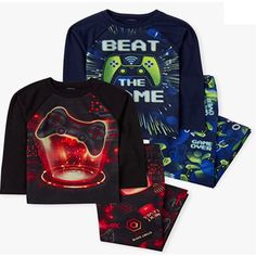 The Children's Place Boys' Video Game 4-Piece Pajamas, Black, Small S/P (5/6) Msrp 49.95 Mix And Match This 4-Piece Pajama Set, Made From The Softest And Comfiest Jersey 1 Long Sleeve Top With Video Game Graphic Design At Front; Crew Neck 1 Long Sleeve Top With 'Beat The Game' Graphic Design At Front; Crew Neck 2 Pair Of Pants With Allover Video Game Graphic Design; Pull-On Elasticized Waistband Please Check / Confirm Item Size Or Send Us Black Graphic Print Sleepwear For Loungewear, Long Sleeve Graphic Print Playtime Sets, Cotton Graphic Print Sleepover Sets, Graphic Print Long Sleeve Sets For Playtime, Long Sleeve Graphic Print Sets For Playtime, Cotton Graphic Print Sets For Sleepover, Cotton Sets With Graphic Print For Sleepovers, Black Graphic Print Sleepwear For Bedtime, Black Graphic Print Sleepwear