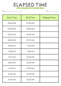 an image of the time table for elapsed time worksheet with instructions