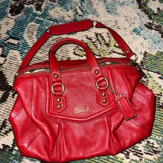 This Bag Has A Bold Pop Of Color, Is Clean Inside And Out, And Was Barely Used! Fun Bag To Mix And Match And Dress Up Or Dress Down! Red Satchel With Top Handle And Branded Hardware, Chic Red Satchel For Errands, Red Satchel Bag With Branded Hardware, Red Coach Shoulder Bag With Detachable Handle, Red Leather Satchel With Branded Hardware, Red Leather Bag With Branded Hardware, Red Top Handle Satchel For Errands, Coach Red Satchel With Detachable Handle, Coach Red Satchel With Detachable Strap