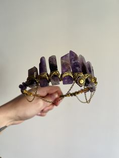 AMETHYST GOLD SUN With Amerhyst Crystal Chips Crown Tiara Wedding Accessories Festivals Moon Jewellery Witchcraft Gift Purple Crystals - Etsy Moon Jewellery, Amethyst Wedding, Tiara Wedding, Crystal Chips, Crown Tiara, Amethyst Gold, Gold Sun, Crystal Crown, Moon Jewelry