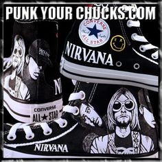 Pick Your Favorite Bands Custom Converse Sneakers, $299.00 Converse Painting, Alt Shoes, Band Shoes, High Top Converse Outfits