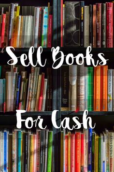 a book shelf filled with lots of books and the words sell books for cash