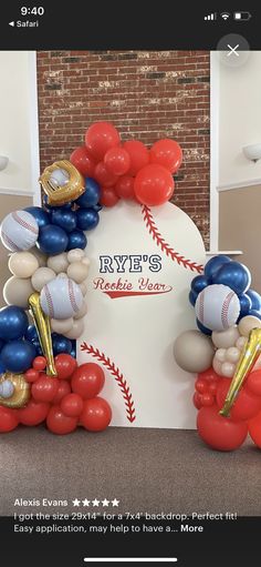 balloons are arranged in the shape of baseballs and bats