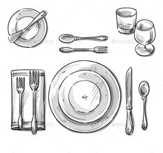 a table setting with silverware and utensils - food objects clippings