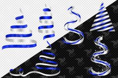 blue and white streamers are on the same side of a black background, with an abstract