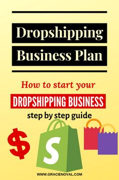 a shopping bag with the words dropshiping business plan on it, and an image of