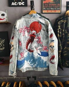 Jacket Painting, Japanese Yokai, Denim Art, Painted Denim Jacket, Denim Ideas