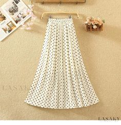 Lasaky - High-Waisted Polka Dot Chiffon Asymmetrical Skirt for Beach Vacations and Resort Getaways Skirt For Beach, Chiffon Midi Skirt, Vacation Maxi Dress, Polka Dot Midi Skirt, White Long Skirt, Skirts Midi High Waisted, Beach Vacations, Polka Dot Skirt, Printed Midi Skirt