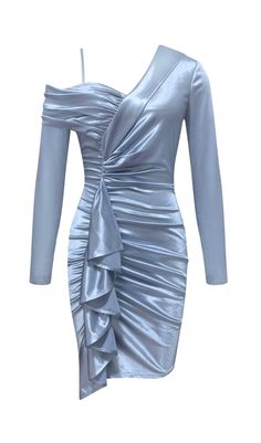 IRREGULAR OFF SHOULDER FLOUNCES DRESS IN GRAY-BLUE Flounces Dress, Grey Blue Fabric, فستان سهرة, Flounced Dress, Plus Size Shopping, Plus Dresses, It's Hard, Corset Dress, Grey Blue