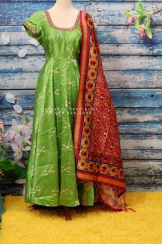 Ikkat,Indian Designer anarkali,Indian Stitched Dress for women, zardhosi maggam mirror work green Dress ,Indian Partywear payola duppatta Green Dress Indian, Pink Anarkali, Dress For, Anarkali Dress Pattern, Long Dress Design, Designer Anarkali, Dress Indian, Anarkali Dress, Indian Designer