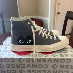 Worn 2 Times, Great Condition, Almost Brand New Casual High-top Sneakers With Branded Heel, Casual High-top Lace-up Sneakers With Branded Heel, Casual Lace-up High-top Sneakers With Branded Heel, Converse X Comme Des Garcons, Men's Converse, Shoes Converse, Converse Shoes, Mens Shoes Sneakers, Gray White