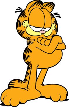 garfield the cat sitting down with his arms crossed