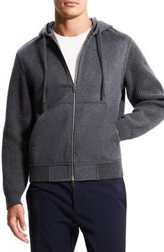 Styled like a baseball jacket, this wool-and-cashmere zip-up hoodie elevates your casual game with aplomb. Drawstring hood 90% wool, 10% cashmere Dry clean Made in Italy Cashmere Hoodie With Ribbed Cuffs, Casual Cashmere Hoodie With Drawstring Hood, Cashmere Hooded Sweater With Drawstring, Casual Wool Hoodie With Drawstring, Cashmere Sweater With Drawstring Hood For Fall, Casual Wool Hooded Jacket With Long Sleeves, Casual Wool Hooded Jacket For Fall, Fall Cashmere Sweater With Drawstring Hood, Winter Cashmere Hoodie Sweater