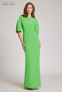 Color_Lime Fitted Gown, Fitted Gowns, Sleeve Gown, Column Gown, Floor Length Skirt, Spring Color, The Jewel, Jewel Neckline, Outdoor Event