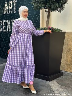 Modest Cotton Maxi Dress For Spring, Modest Cotton Midi Dress For Daywear, Casual Purple Midi Dress For Daywear, Spring Lavender Maxi Dress, Modest Cotton Maxi Dress, Modest Long Sleeve Cotton Dress, Purple Cotton Midi Dress For Spring, Spring Purple Cotton Midi Dress, Summer Purple Cotton Midi Dress