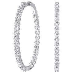 Oval hoop earrings set with a 6.02 carats of Round-cut diamonds. Malani Jewelers, Ashoka Diamond, White Gold Hoops, Ralph Macchio, Earrings Hoops, Bridal Engagement Rings, Hoop Earring Sets, Ear Candy, Diamonds And Gold