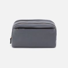 Men's Travel Kit in Silk Napa Leather - Grey Leather Zipper Pouch Case For Everyday Use, Everyday Leather Zipper Pouch Case, Functional Leather Pouch With Zipper Closure, Travel Pouch With Zipper Closure, Functional Leather Pouch For Everyday, Functional Leather Cases For Everyday Use, Functional Business Pouch With Zipper Pocket, Functional Leather Pouch For On-the-go, Functional Leather Pouch With Zipper Pocket