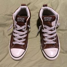 Brown Leather Converse High Tops. Never Worn, Only Tried On Around The House. I Bought These From A Resale Shop For $65, They Are New. The Soles And Inside Have No Wear. They Are Slip Ons. Brown Leather Converse Sneakers, Brown Leather Converse, Converse Brown, Boots Outfit Men, Leather Converse, Converse Star, Converse High, Converse High Tops, Boots Outfit