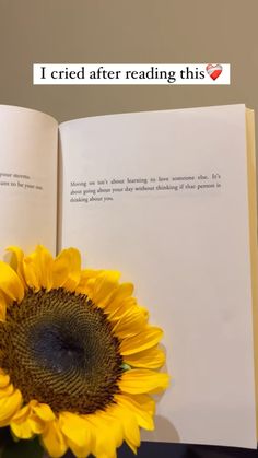 an open book with a sunflower in front of it and the words i tried after reading this