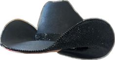 Elegant Black Hat Bands For Western-themed Events, Adjustable Black Hat Bands For Evening, Adjustable Black Hat Band For Evening, Black Hat With Rhinestones For Evening, Black Evening Hat With Rhinestones, Black Evening Hats With Rhinestones, Black Adjustable Embellished Hats, Black Top Hat For Kentucky Derby And Country Events, Adjustable Black Hats With Rhinestones