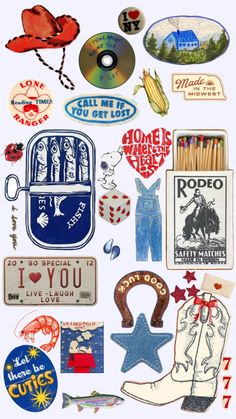 an assortment of various stickers and magnets on a white background with the words i love you