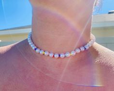 (Fake pearl) necklace with seed beads in between with a lobster claw Fake Pearl Necklace, Rainbow Pearl, Beaded Necklaces, Chain Styles, Lobster Claw, Seed Beads, Necklace Lengths, Sell On Etsy, Pearl Necklace