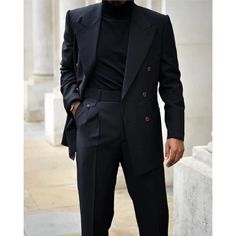 Costume Homme Wedding Men Suits Black Double Breasted Peak Lapel Masculino Terno Slim Fit Groom Suits For Men Black, Terno Slim Fit, Male Suit, Terno Slim, Herren Style, Navy Blue Suit, Groomsmen Suits, Prom Suits, Tuxedo Wedding