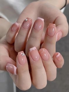 French Nails Cortas, Office Nails, Gel Nails Diy, Blush Nails, Pink Nail