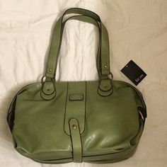 New Purse; Never Used With Tag; Trimmed In Gold Stitching With Gold-Tone Hardware. Clean Inside And Outside; No Odor. Excellent Condition. Green Shoulder Bag With Handle Drop For Travel, Classic Green Satchel For Shopping, Green Satchel With Handle Drop For Shopping, Green Satchel Bag With Handle Drop, Green Shoulder Bag With Handle Drop, Classic Green Shoulder Bag For Errands, Green Satchel Hobo Bag For Spring, Green Hobo Bag With Detachable Handle For Shopping, Green Satchel With Top Carry Handle For Errands