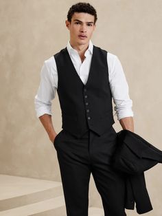 Tailored-Fit Vest | Banana Republic Factory Vest And Slacks Men Outfit, Formal Vest Outfits Men, Male Flight Attendant Uniform, Engagement Attire For Men, Masc Homecoming, Formal Mens Fashion Party, Modern Formal Outfit For Men, Male Vest Outfit, Suit Vest Outfits Men