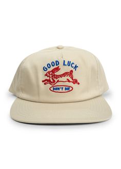 Everyone needs some good luck in their life! Our Good Luck Hat may be new but it is a vintage classic. With its neutral base and colored embroidery, it will elevate any everyday look. THE SPECS + DETAILS 100% Cotton Twill Leather Adjustable Snapback Direct embroidery Imported Corduroy Flat Bill Hat, Trendy Items 2024, Embroidery Hat Ideas, Cool Caps Hat, Merch Ideas Products, Hat Design Ideas, Aesthetic Hats, Graphic Hats, Flat Brim Hats