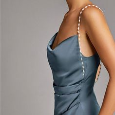 Nwt. Blue Cowl Neck, Satin Midi Dress, Side Slit, Faux Pearl Straps. Sz M Length 45.7” Bust 33.9” Waist 28.3 Smoke Free Home Spice Dresses, Pearl Straps, Satin Midi Dress, Cowl Neck, Faux Pearl, Neck Dress, Sewing Patterns, Shirt Dress, Midi Dress