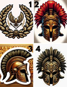 four different types of roman helmet designs