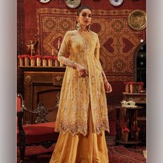 Ethnic 3pc Formal Wedding Outfit Beautiful Heavy Tilla Embroidery With Embellishment. Long Gown With Kalidaar Sharara. Embrodied Dupatta. Semi-stitched Palazzo Set With Dupatta For Wedding, Gold Floor-length Sets For Eid, Festive Chikankari Embroidered Gown For Reception, Gold Floor-length Sharara With Resham Embroidery, Gold Floor-length Sharara For Transitional Season, Gold Embroidered Palazzo Set For Wedding, Gold Semi-stitched Palazzo Set With Traditional Drape, Gold Bollywood Style Semi-stitched Palazzo Set, Gold Chikankari Embroidery Sets For Reception