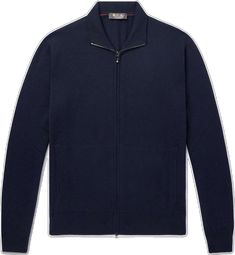 Luxury Cotton Sweater With Ribbed Cuffs, Blue Fitted Cashmere Sweater, Fitted Blue Cashmere Sweater, Blue Wool Outerwear With Ribbed Collar, Luxury Blue Sweater For Work, Blue Cashmere Outerwear With Ribbed Cuffs, Designer Long Sleeve Cashmere Sweater, Luxury Blue Sweater For Workwear, Luxury Blue Wool Sweater