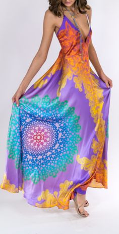 Purple Sunrise - these  amazing colors will look great on you. - trishas-world Long Silk Maxi Dress, Purple Sunrise, Luxurious Dresses, Fabulous Dresses, Silk Maxi Dress, Spring Looks, Bohemian Chic, Back Design, Long Maxi