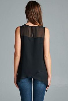 A simple sheer tank that will leave your friends speechless as you wander under the moonlight 'nightscape'! This pretty black sleeveless top features a layered tulip cut front with a single sheer front and back yoke. The back has a keyhole back button closure. The top has no stretch but fits large, so for a more fitted flowy look order a size smaller. Item runs large, we recommend to order a size smaller than your usual size or follow our size specs below: Small = size 10-12Medium = size 12-14La Chic Sleeveless Sheer Top, Sheer Sleeveless Mesh Top For Night Out, Sleeveless Sheer Mesh Top For Night Out, Chic Sleeveless Mesh Top For Night Out, Sheer Cami Tank Top For Night Out, Chic Sheer Tank Top For Night Out, Sleeveless Sheer Bodice Top For Party, Fitted Sleeveless Top With Sheer Bodice, Black Sheer Sleeveless Mesh Top