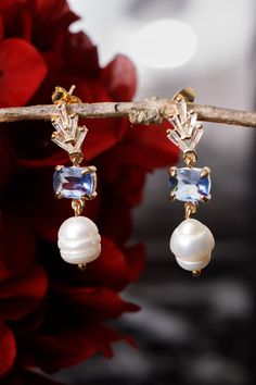 Delicate Art Deco wedding earrings featuring freshwater pearls, navy blue crystal and cubic zirconia will be a stunning addition to your special day. ◆This is a very beautiful handmade gift made with love in France for each of you :) Pay attention!! Since the pearls are real, they do not have the same diameter and shape, which makes the earrings even more unique for you :) ◆ If you want to change the colors of the pendant or change the design to your liking, just contact me and together we will Luxury Blue Pearl Earrings For Anniversary, Blue Pearl Earrings Fine Jewelry For Formal Events, Blue Pearl Earrings For Formal Events, Blue Pearl Earrings For Formal Occasions, Classic Blue Pearl Earrings For Anniversary, Luxury Blue Pearl Drop Earrings, Blue Pearl Charm Drop Earrings, Elegant Gemstone Bridal Earrings For Party, Classic Blue Pearl Drop Earrings