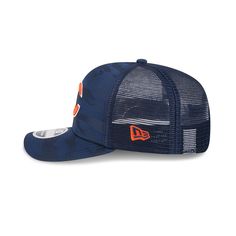 The Chicago Bears Camo 9SEVENTY Trucker features an embroidered Bears logo at the front panels with a matching New Era Flag at the left-wear side and a snapback closure at the rear. Outdoor Snapback Hat For Baseball Season With Curved Visor, Collegiate Trucker Hat With Curved Brim For Streetwear, Collegiate Style Trucker Hat With Curved Brim For Streetwear, Collegiate Streetwear Trucker Hat With Curved Brim, Collegiate Trucker Hat With Curved Visor For Streetwear, Navy Snapback Hat With Embroidered Logo For Streetwear, Casual Trucker Hat With Curved Bill For Fan Gear, Navy Snapback Hat With Curved Brim For Streetwear, Casual Trucker Hat With Curved Visor For Fan Gear