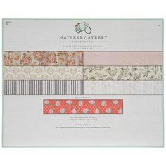 the mayberry street paper pad is shown in various colors and patterns, including pinks,