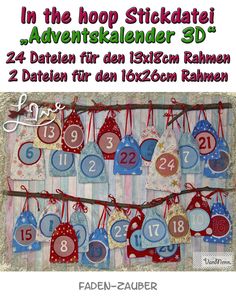 an advertisement for a children's birthday party with numbers and hearts hanging from strings