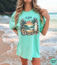 Hawaii Aloha Comfort Colors Vintage Shirt,hawaii Graphic Tee,surfer Unisex Tshirt,hawaii Summer Shirt,hawaiin Tropical Islands Tee Shirt - Etsy Hawaiian T-shirt For Surfing In Summer, Pink Hawaiian Beach T-shirt, Hawaiian Graphic Print T-shirt For Vacation, Aloha Beaches Shirt, Hawaii Summer, Hawaiian Tropical Print T-shirt For Beach Season, Hawaii Aloha, Comfort Wear, Vintage Shirt