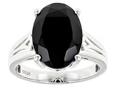 6.12ct Oval Black Spinel Rhodium Over Sterling Silver Solitaire Ring. Measures Approximately 0.39"L x 0.55"W. Not Sizeable. Black Oval Diamond Cut Rings, Black Spinel, Solitaire Ring, Sterling Silver, Ring, Silver, Black