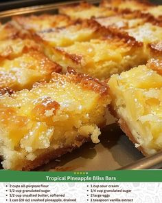 there are some pineapple bars on the pan and it is ready to be eaten