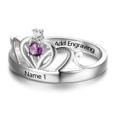 Features: Made of high-grade 925 sterling silver that won't fade, rust, corrode or tarnish for a decade Personalize ring – allows you to engrave a name along with a sweet message to decorate the jewelry innovatively Features a cubic zirconia birthstone – allows you to pick any option by a birth month of someone Make a surprise for her with this jewelry gift on the day of Anniversary or any other occasion The exclusive crown structure of the ring is sufficient to draw the attention of guests Desc Princess Promise Rings, Whimsical Ring, Crown Rings, Engraved Promise Rings, Personalized Anniversary Gifts, Party Rings, Anniversary Jewelry, Personalized Rings, Princess Style