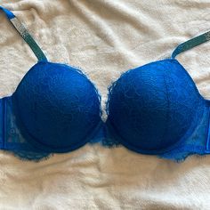 Victoria’s Secret Blue Lace Front Bra Extra Padding Size 38d New With Tag Rhinestone On The Shoulder Straps Three Hooks For Extra Support Victoria's Secret Blue Bra With Padded Cups, Blue Padded Cup Bra By Victoria's Secret, Victoria's Secret Padded Blue Bra, Victoria's Secret Blue Underwire Bra, Victoria's Secret Blue Padded Bra, Victoria's Secret Blue Push-up Bra, Blue Push-up Bra With Lined Body, Victorias Secret Set, Blue Bra