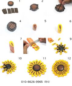 the instructions for making sunflowers are shown here