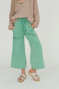 Lucky One Wide Leg Pant - Green | Three Bird Nest Three Bird Nest, Boho Outfit, Doll Wardrobe, The Lucky One, Exposed Seams, Cargo Style, Wide Leg Pant, Bird Nest, Lace Bralette