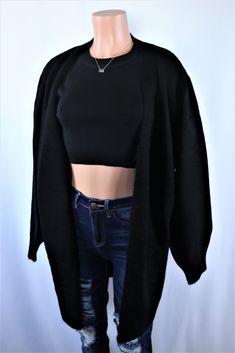 Size: M, Color: Black Plain Cardigan, Basic Cardigan, Cardigan Long Sleeve, Cardigan Long, Long Sleeve Cardigan, Long Cardigan, Long Sleeve Knit, Crop Tops, Long Sleeve